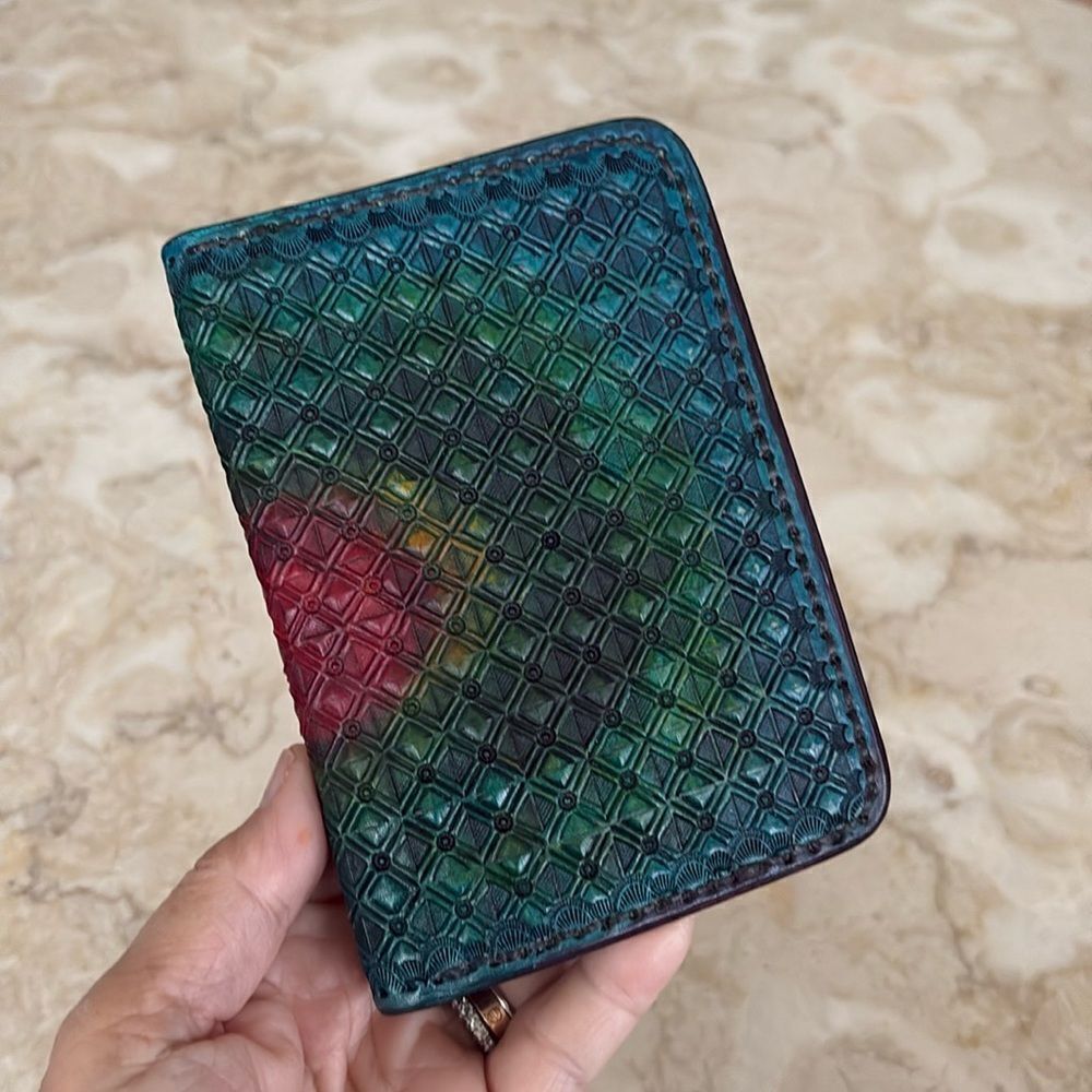 Handcrafted Leather Heavily Tooled & Painted Wallet